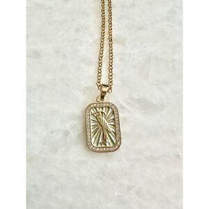 Light green and white crane pendant necklace